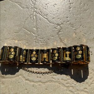 Vintage Japanese Damascene Black and Gold panel Bracelet